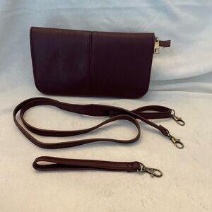Burgundy Leather Crossbody Bag with Strap